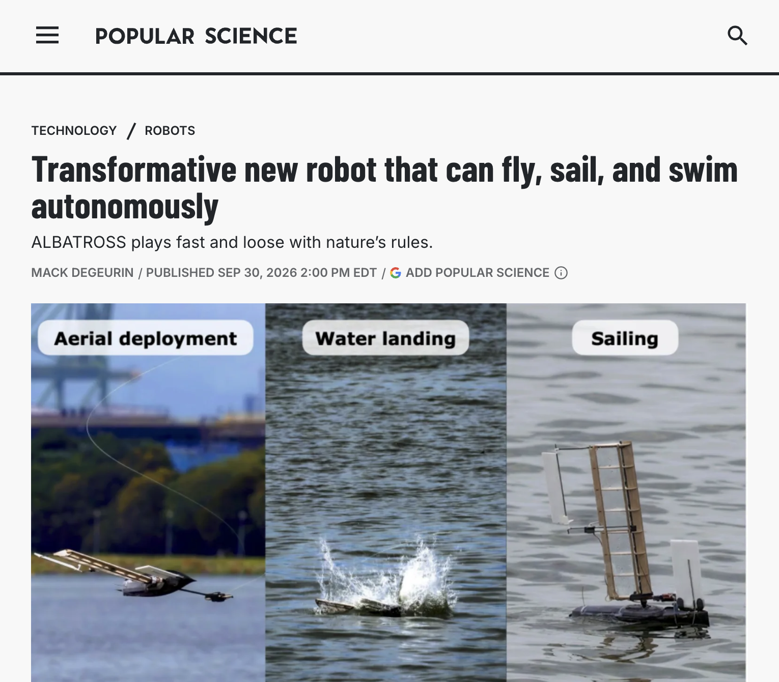 Popular Science feature about ALBATROSS