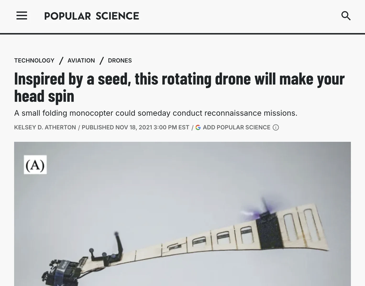 Popular Science feature about F-SAM